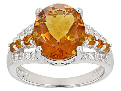 4,00 ctw brasilianischer Citrin mit 0,29 ctw weißem Zirkon Sterlingsilber Ring - Größe 5