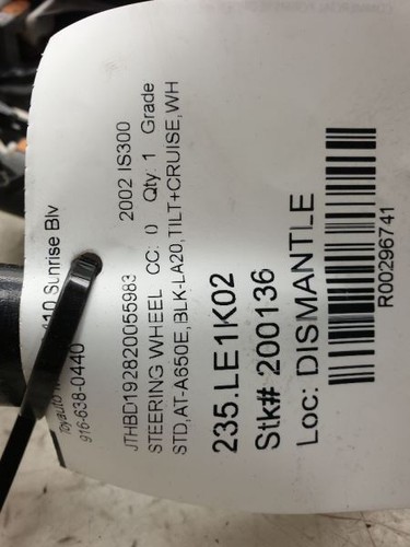 2002 LEXUS IS300 BASE STEERING WHEEL - Picture 11 of 12