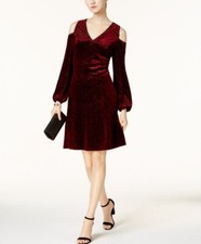 Nine West Dress Size 16 Velvet Burgundy Black Lace 3/4 Sleeve Whimsigoth Witchy