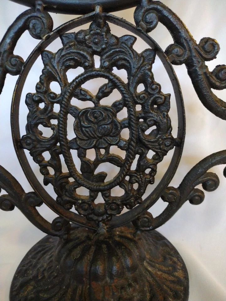 Antiguo espejo de tocador victoriano de hierro fundido rosa floral 19,5" Foto 2 de 4
