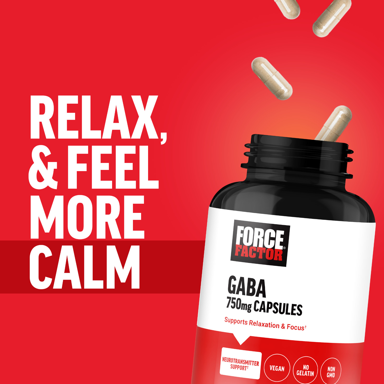 FORCE FACTOR GABA 750mg Capsules,  Support Calm, Relaxation, Sleep, & Focus
