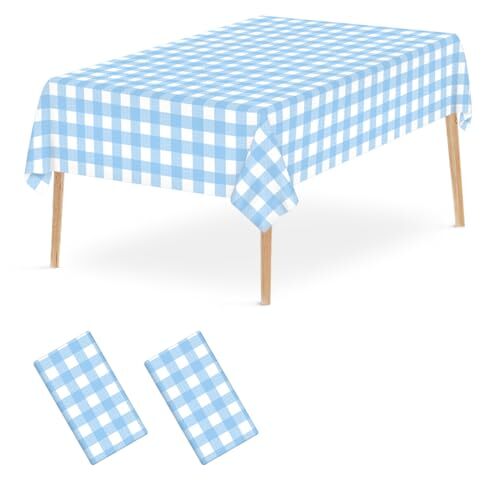 2 Pcs Light Blue Checkered Tablecloth 54 ×108 Inches B07 Light Blue ...
