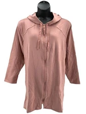 LOGO Lounge by Lori Goldstein Brushed Terry Hooded Jacket Vintage Rose