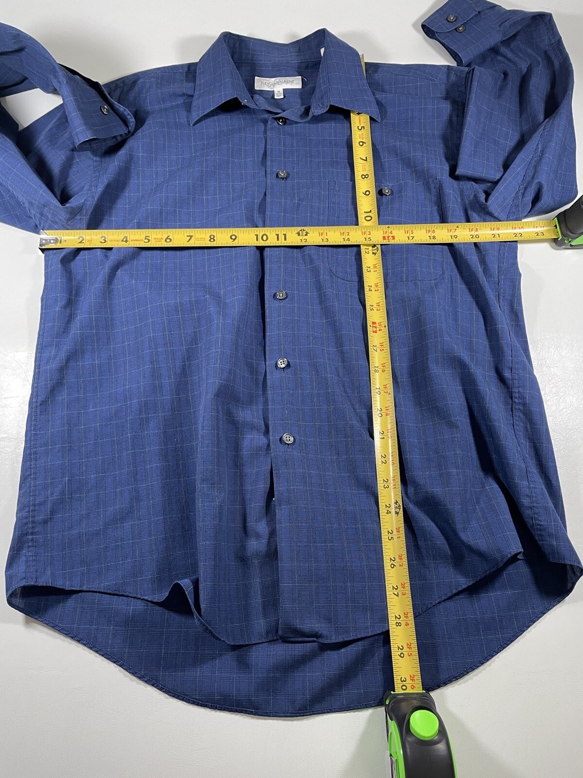 Camicia anteriore con bottoni Ysl Yves Saint Laurent taglia L 16 34 35 a quadri tasca