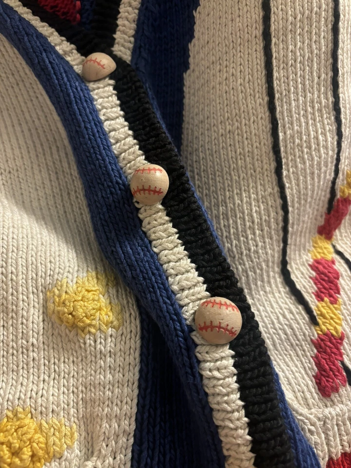 BEREK VINTAGE: Baseball Pinstripe Hand Knit 100% PIMA Cotton Cardigan *SZ. S - Image 4 of 4