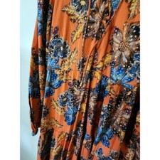 Tiered FloralSwing Dress Lace Up V-neck Boho Peasant Jewel Tones Festival Large
