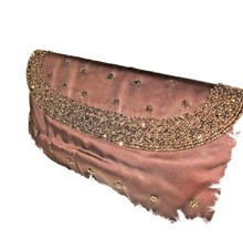 VTG 50s 60s CLUTCH Magid BROWN SATIN BEADED Purse RETRO BOHO GLAM DECO Wedding
