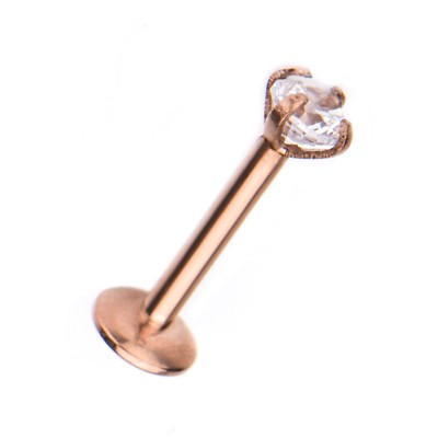 Lip Monroe Stud 16 Gauge 5/16'' Clear  Gem Internal Thread Rose Gold IP 