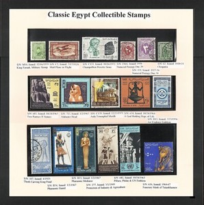 Wall Frame with Classic Egypt Collectible Stamps: 1920-1972