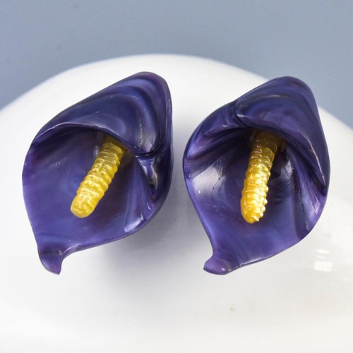 Calla Fiore Orecchino Paio Intagliato Cover per Gioielli Design Trapanato 8.49g - Foto 8 di 13