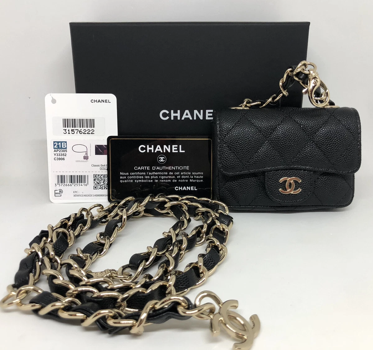 CHANEL CC Classic Flap Micro Bag Pouch Purse Black Lambskin