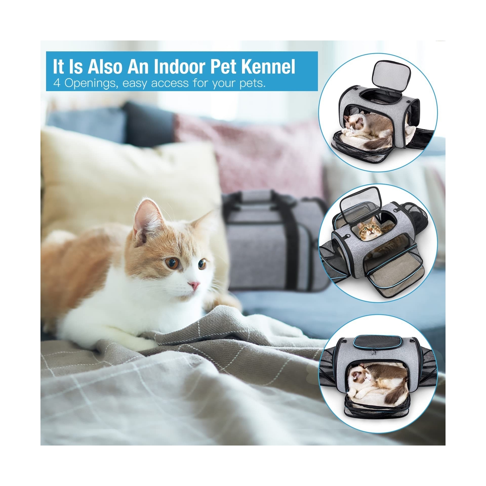 Siivton 4 Sides Expandable Pet Carrier, Airline Approved SoftSided Dog