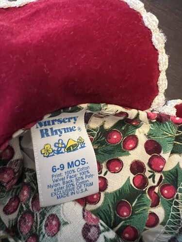 Baby Mädchen Weihnachtskleid Vintage Stechpalme Kinderreim Größe 6-9 Monate Samtkragen - Bild 9 von 12