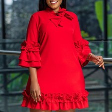 Womens Casual Dress Long Flounce Sleeve Sexy Dress Ruffle A-Line Mini Dress