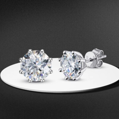 4ct Real Moissanite Stud Earrings Men S925 Silver 18K White Gold Plated Hip  Hop