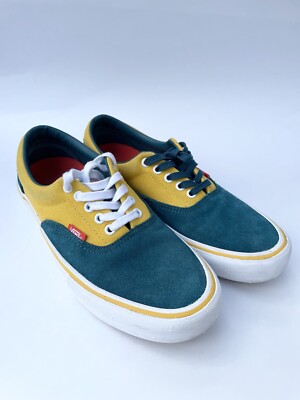 Vans Men's Era Pro Prime Atlantic Gold Green Yellow Canvas Suede shoes  EUC
