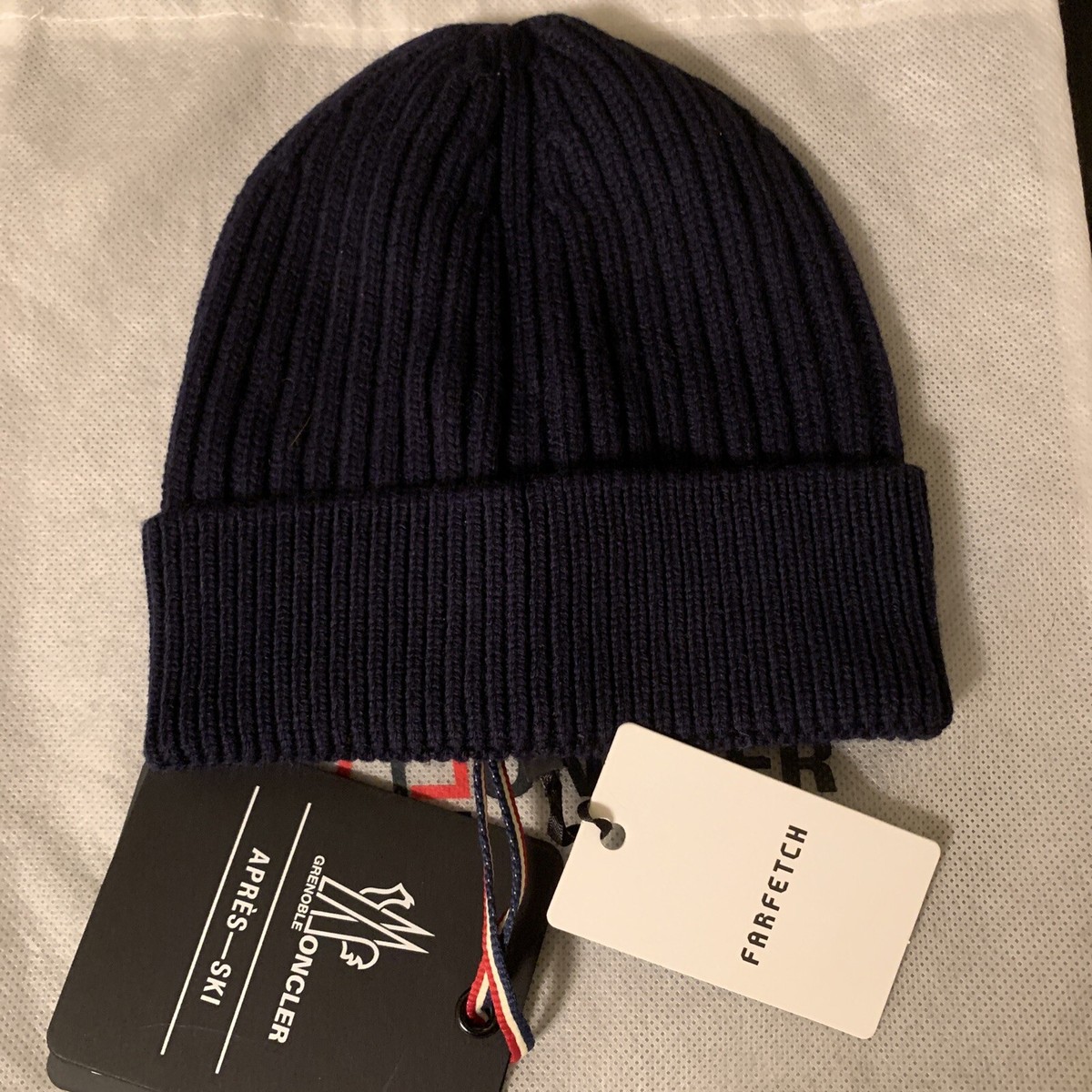Moncler Logo Unisex Wool tricot Beanie Ribbed Cable Knit Hat Moncler Logo Unisex Wool tricot Beanie Ribbed Cable Knit Hat