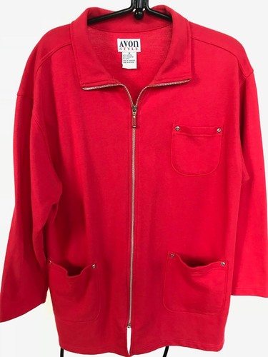 Avon Style red sweatshirt full zip half turtleneck pockets women's M long 29" - 第 1/3 張圖片
