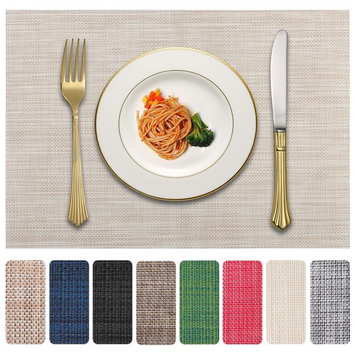 Vinyl Placemats Set of 8 PVC Woven Washable Non-Slip Table Mats Heat Resistan...