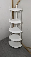 Vintage French Country Cottage Shabby Chic White 5-Tier Corner Shelf W34