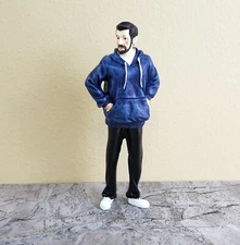Dollhouse Miniature Man Modern Father Dad Standing Beard Blue Hoodie 1:12 Scale