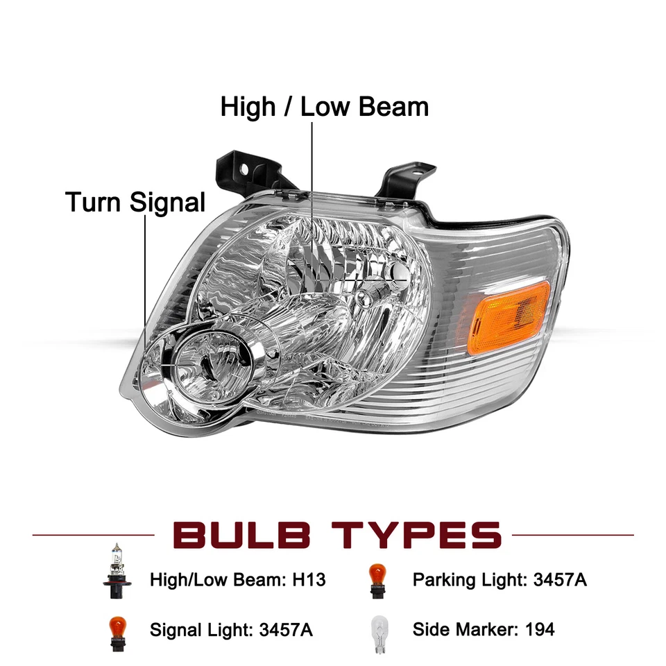 For 2006-2010 Ford Explorer Chrome Housing Amber Corner Headlights Lamps Set Foto 3 de 4