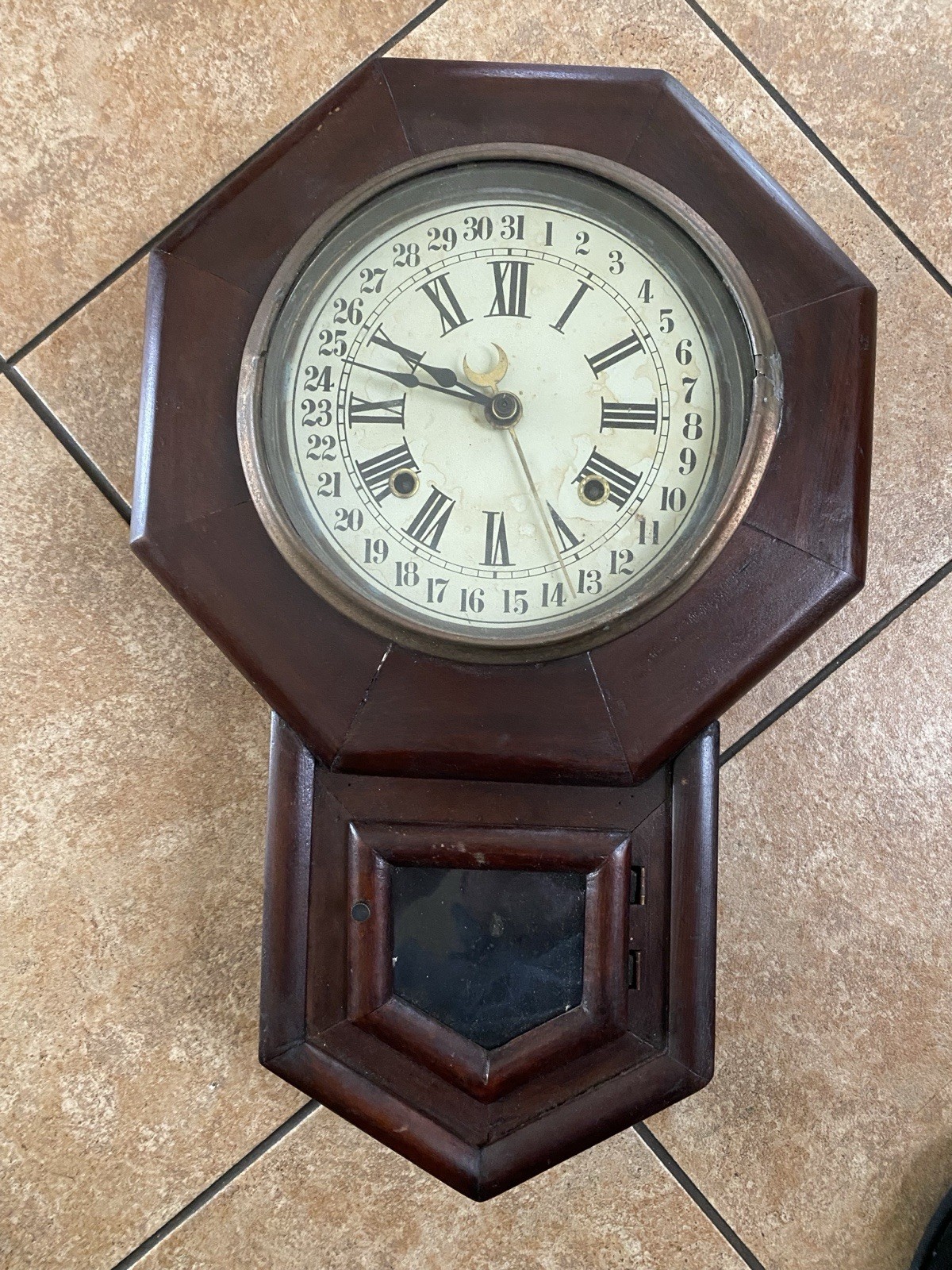 Working Vintage Owari Clock Co. Octagon Wooden Wall Pendulum Clock Japan