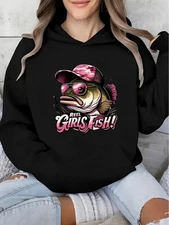 Women's Fishing Hoodie with REEL GIRLSFISH! Print & Fish Scale Pocket - Lightwei