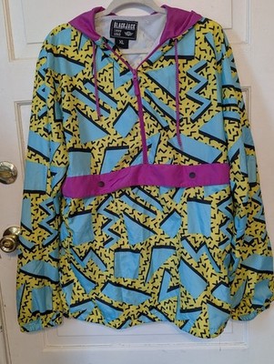 Vintage Bright Blue Yellow Windbreaker Black Jack Unisex Size XL 80s 90s Funky