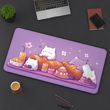 Cute Cat Desk Mat, Pastel Purple Mouse Pad, Large Gaming Mouse Pad