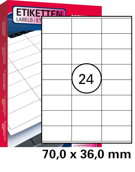 600 St. Universal Etiketten 70 X 36 Mm Din A4 (25 Blatt) Laser Copy Inkjet-image