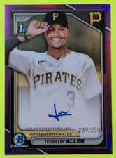 Iverson Allen Pirates Auto 2024 1st Bowman Chrome Purple Refractor /250 CPA-IA