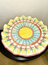 Vintage 1998 Mackenzie Childs Madison Fluted Edge Cake Stand Stamped  11 1/2"