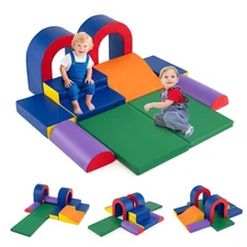 10-Piece Foam Climbing Blocks Soft PU Leather Play Gym for Crawling and Sliding