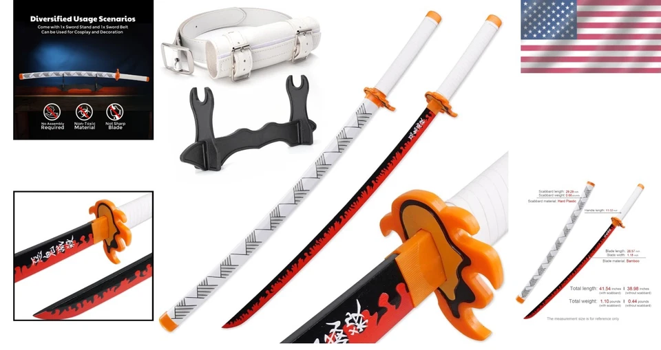 Espada Katana Rengoku para Cosplay, Réplica 41" Foto 2 de 4