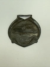 Vintage Watch Fob with Early Bi-Plane Airplane Scene