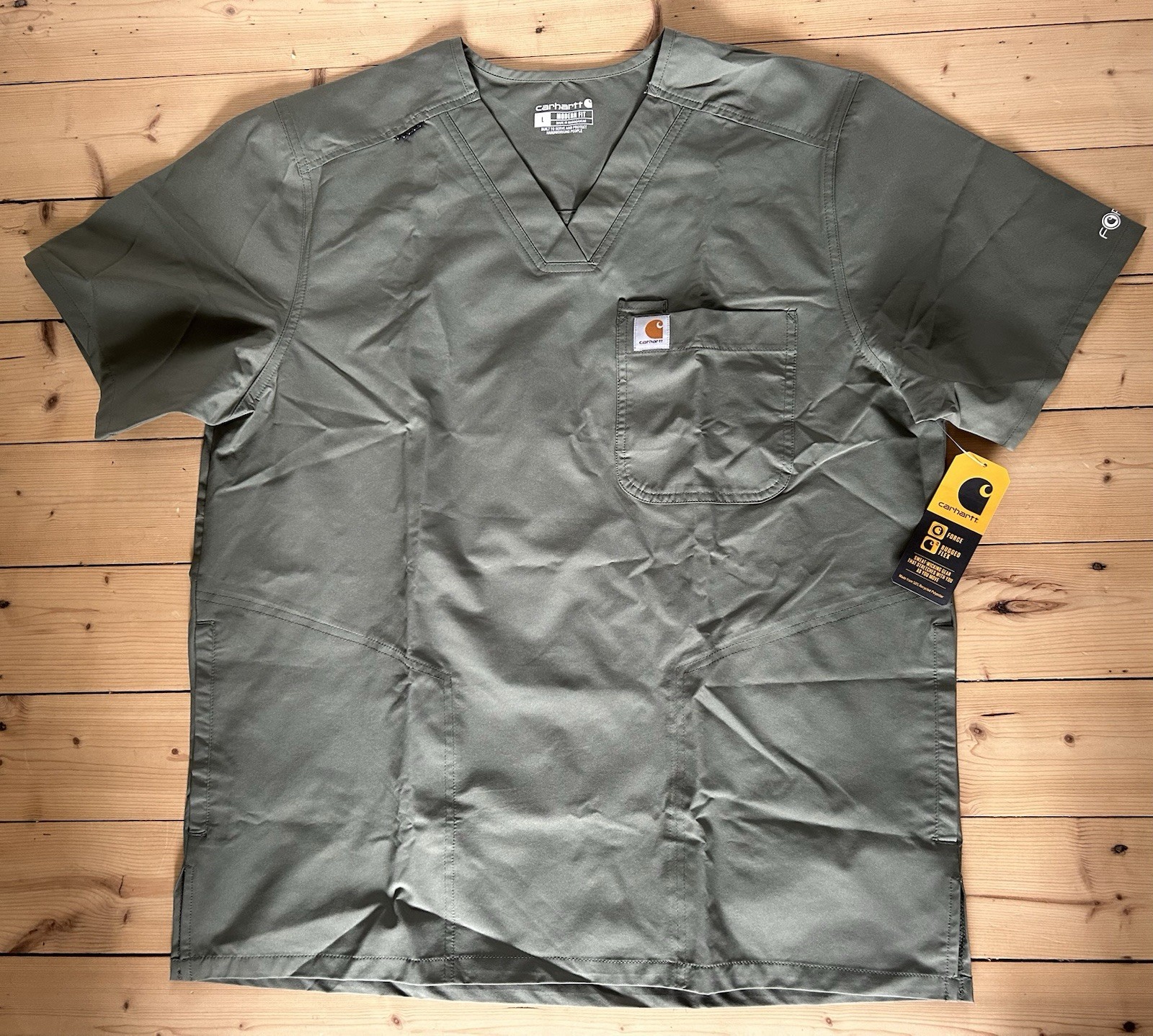 Carhartt Force Rugged Flex V Neck 4 Pocket Scrubs Top Men’s Large Bnwt Olive