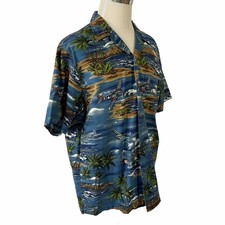 Hawaiian Shirt RJC Hawaii Planes Airplane Mountains Palm Trees Size XL Made USA