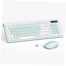 Wireless Keyboard and Mouse Combo, Full-Sized Wireless Mint Green and white