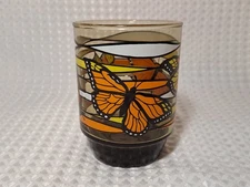 Vintage Libbey Monarch Butterfly Stackable Smokey Glass Tumbler Cup