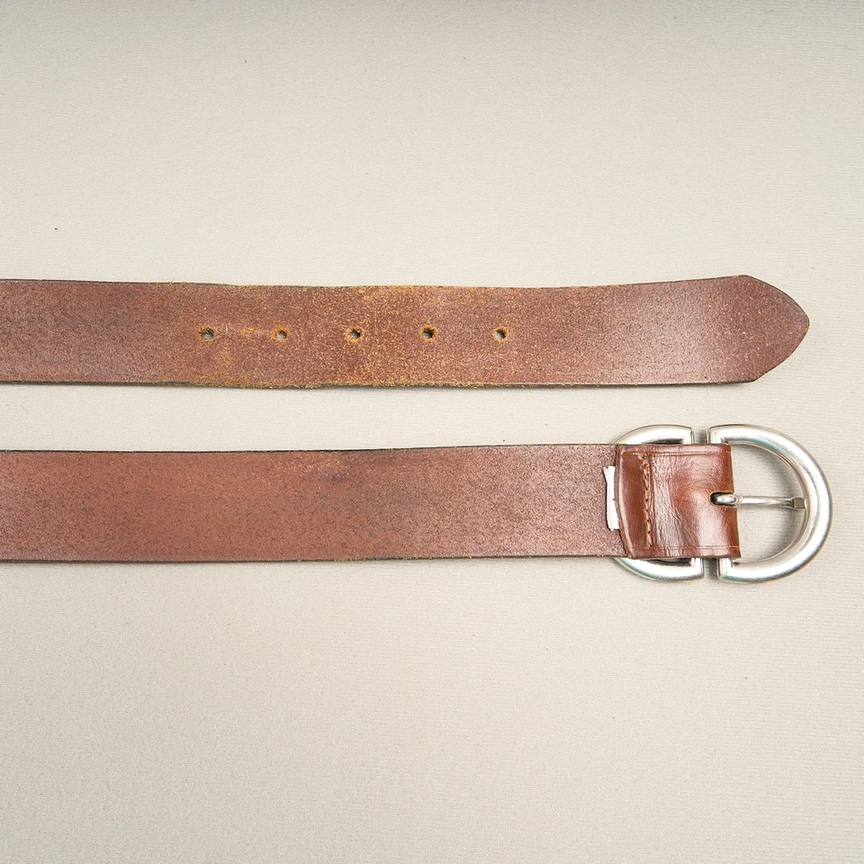 Cinturón de cuero marrón Ann Taylor Loft para mujer hebilla plateada mediana 1,5 ancho EE. UU. Foto 4 de 4