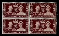 GB GVI SG461a, 1937 1½d Coronation, Colon flaw, BLOCK x4, M MINT. Cat £70+