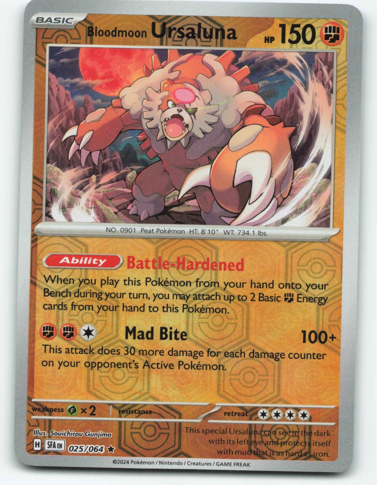 Bloodmoon Ursaluna 025/064 Reverse Holo, Pokemon TCG Shrouded Fable NM