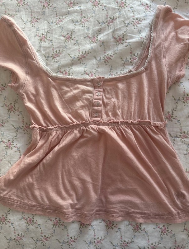 BDG UO Brittney Square Neck Henley Babydoll Tee Light Pink Women’s Size Medium