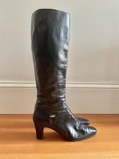 Vintage 1970's Salvatore Ferragamo Black Leather Riding Boots with Braiding