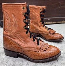 Womens US Size 5.5 M- Larry Mahan - Made in USA Tooled Brown Leather Boots