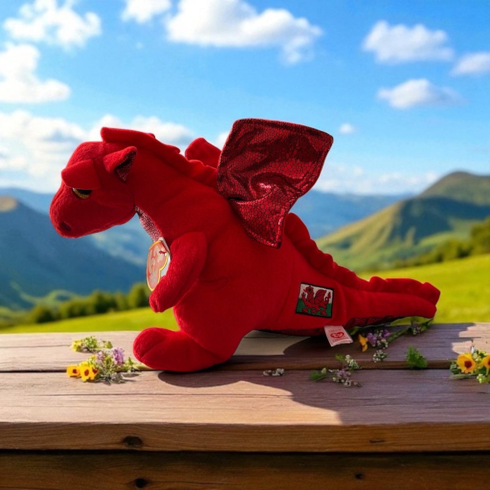 TY Beanie Buddy Y Ddraig Goch( Red Welsh Dragon )Plush Toy 20cm  VGC TAG NEW