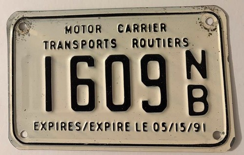1991 New Brunswick Motor Carrier License Plate 1609 Transports Routiers 8" x 5"