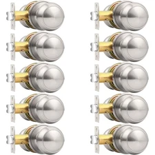 Probrico Interior Door Knobs for Hallway, Flat Ball Closet Door Knob Brushed Nic