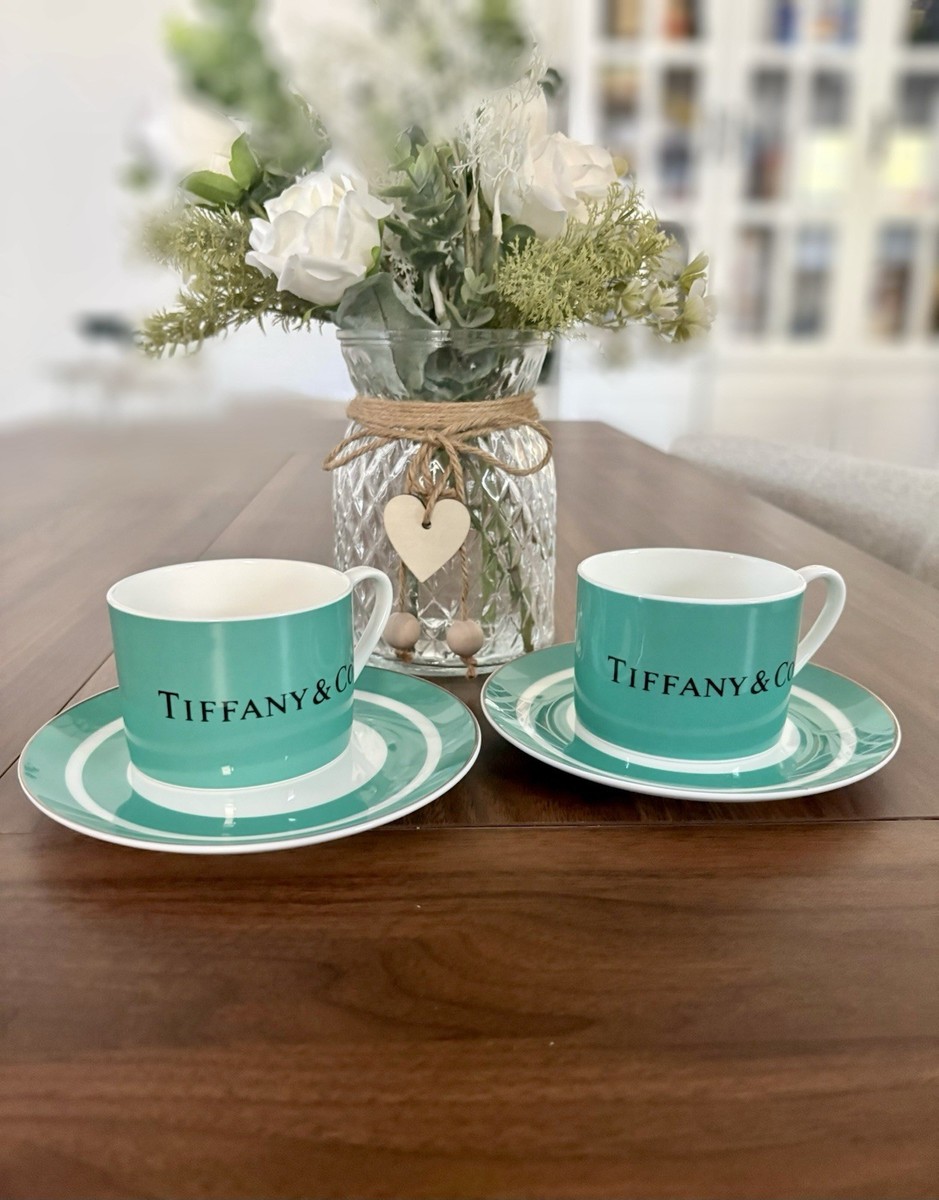 Tiffany & Co Color Block Tea Cup And Saucer Set Of Two Bone China